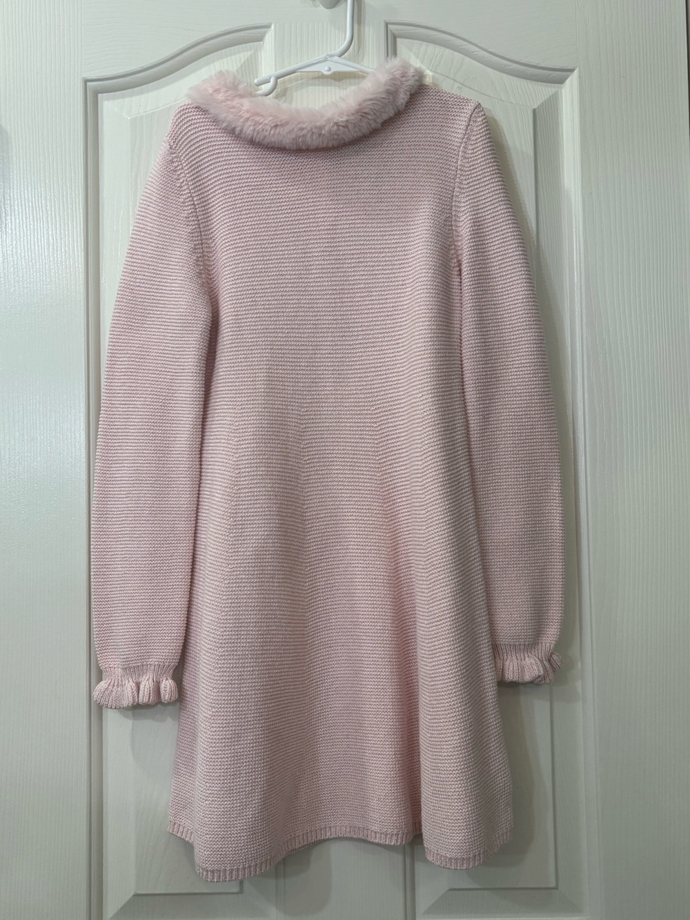 Tahari Girls Soft Pink Faux Fur Trim Knit Sweater Dress